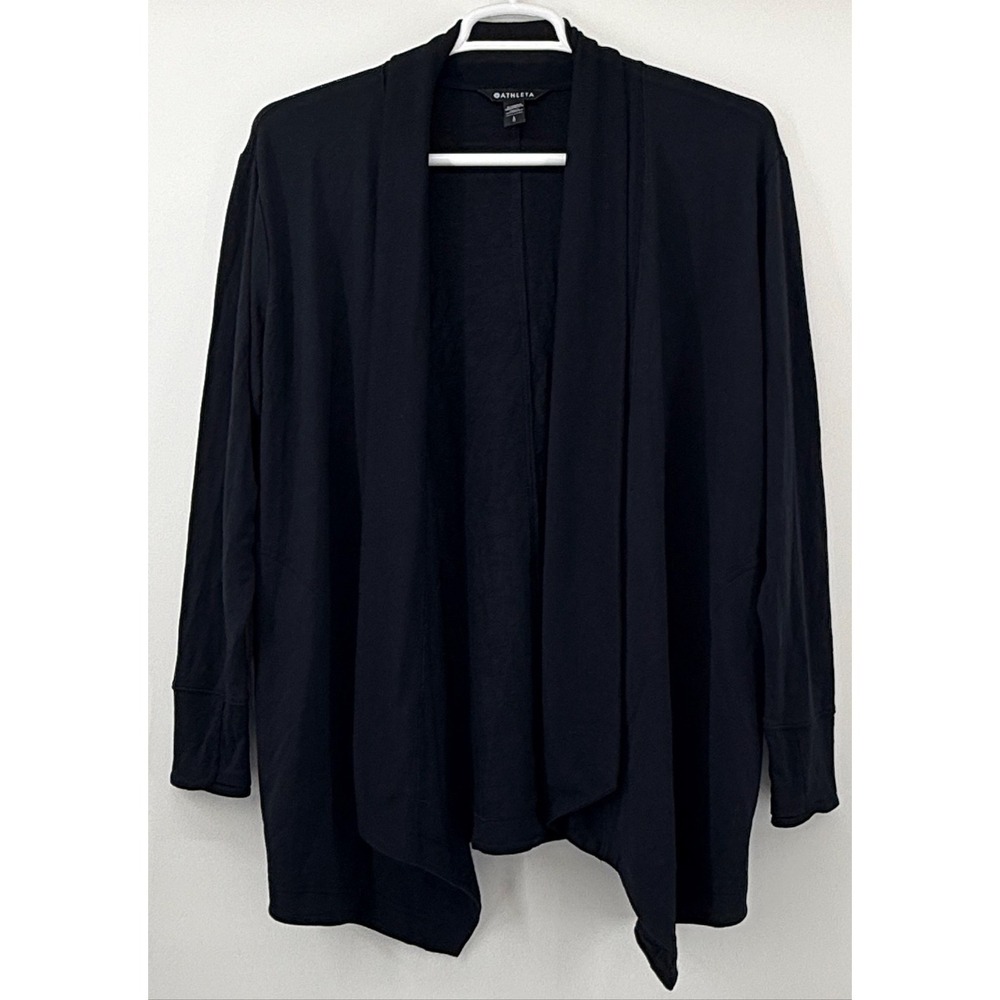 Athleta Pranayama Restore Wrap Cardigan‎ Black Open Front Pockets Women's Large
